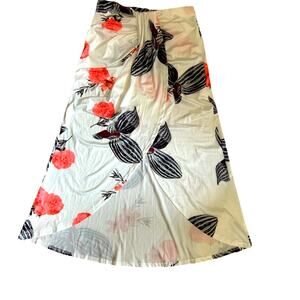 High Waist Floral Print Wrap Skirt XL Split Thigh Bodycon Swim Coverup Elastic